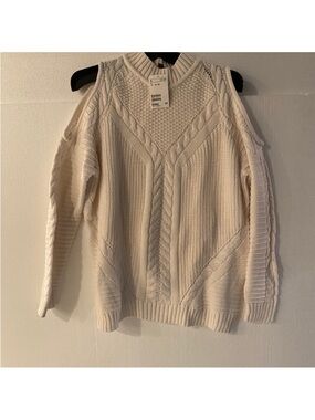 H&M Cream Cable Knit Cold-Shoulder Sweater